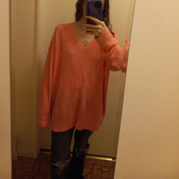 Pink 100% Cotton V Neck Sweater Size XL Eco Friendly Balletcore Spring - Picture 9 of 16